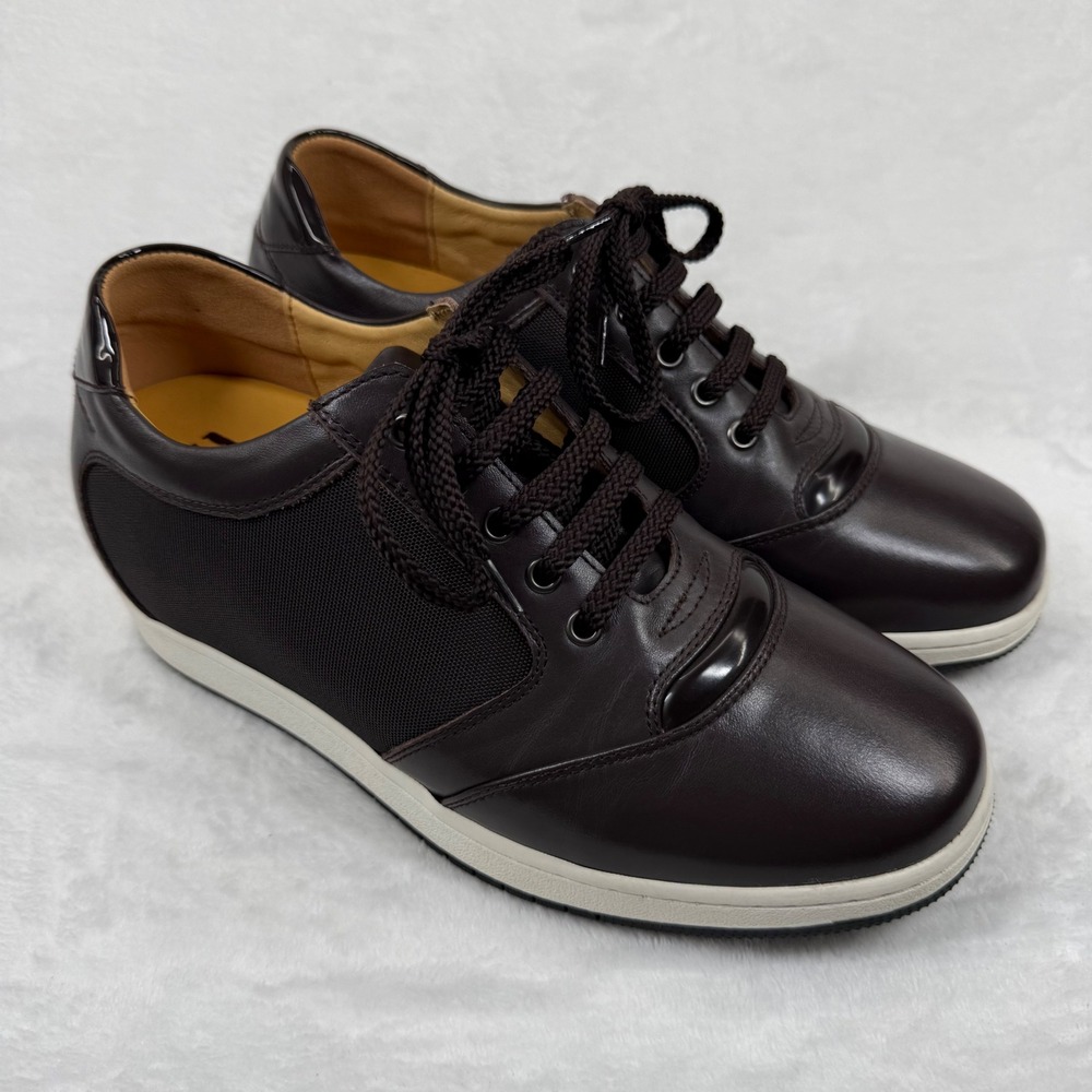 TOTO Mens‎ A53271 Dark Brown Leather Height Increasing Elevator Sneakers Size 10